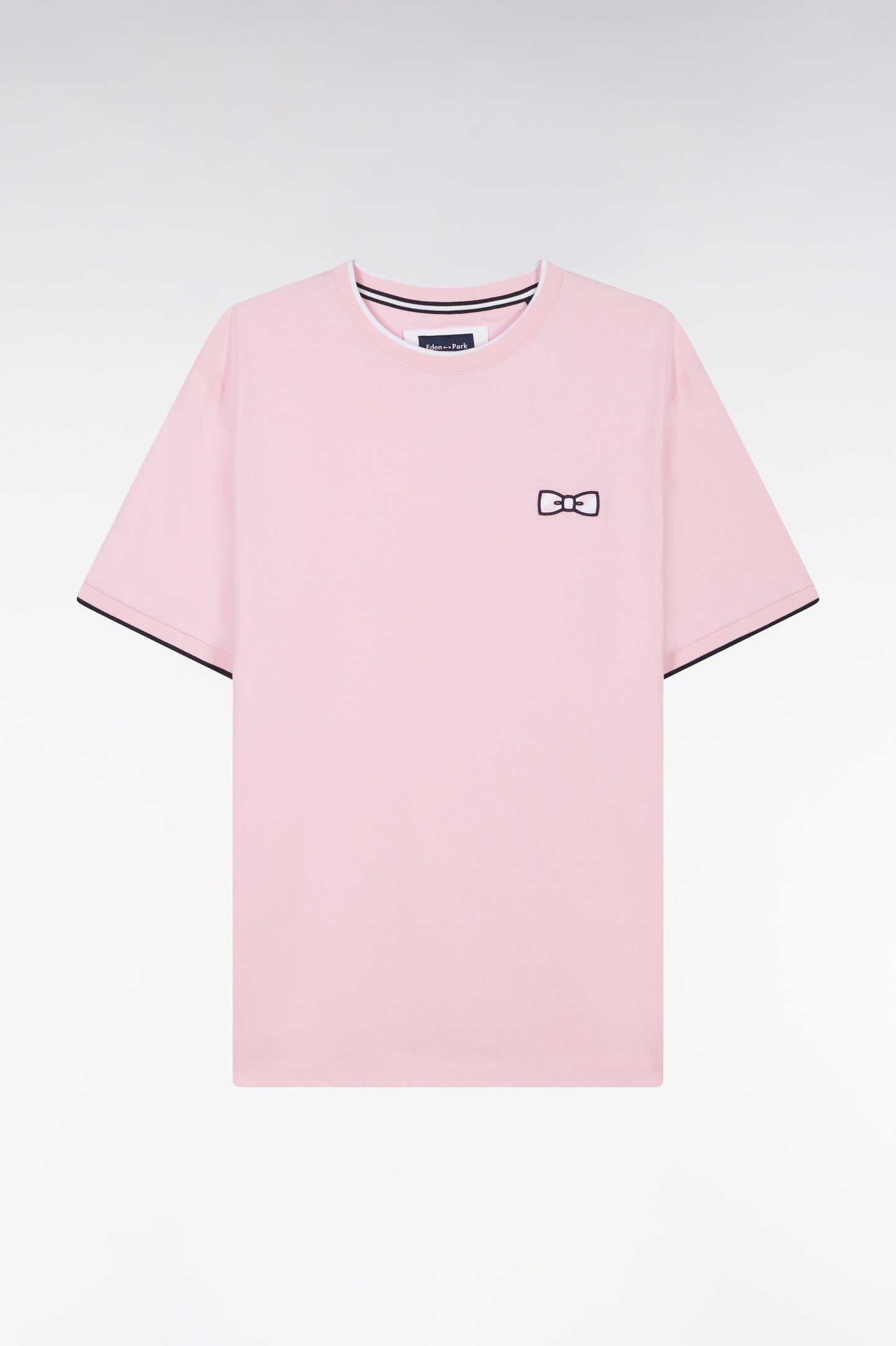 T-shirt in pink cotton embroidery bowed bowed downstream cutting