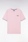T-shirt in pink cotton embroidery bowed bowed downstream cutting