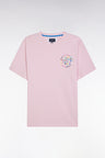 Pink cotton T-shirt with multicoloured screen print relaxed fit