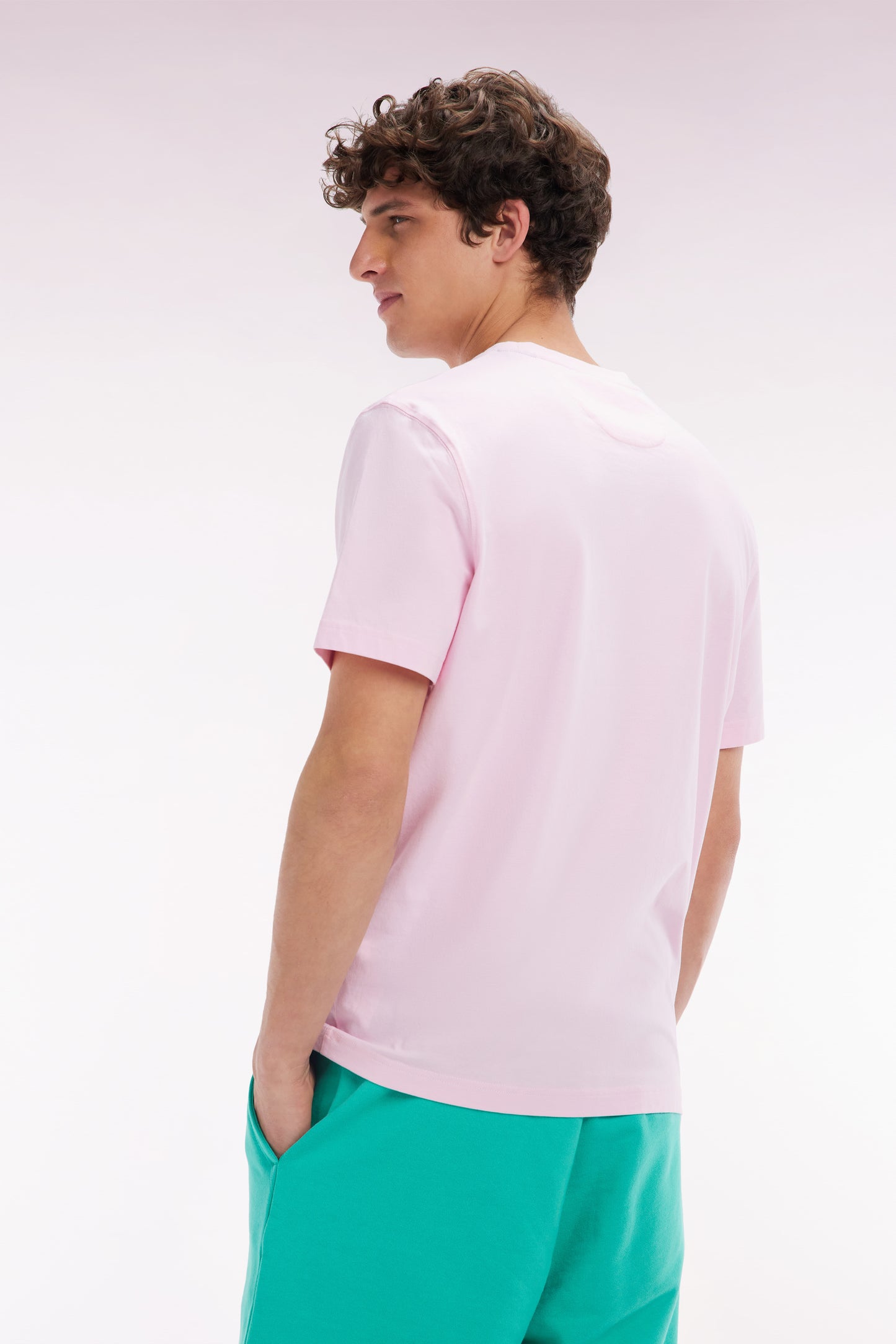 Pink cotton T-shirt with multicoloured screen print relaxed fit