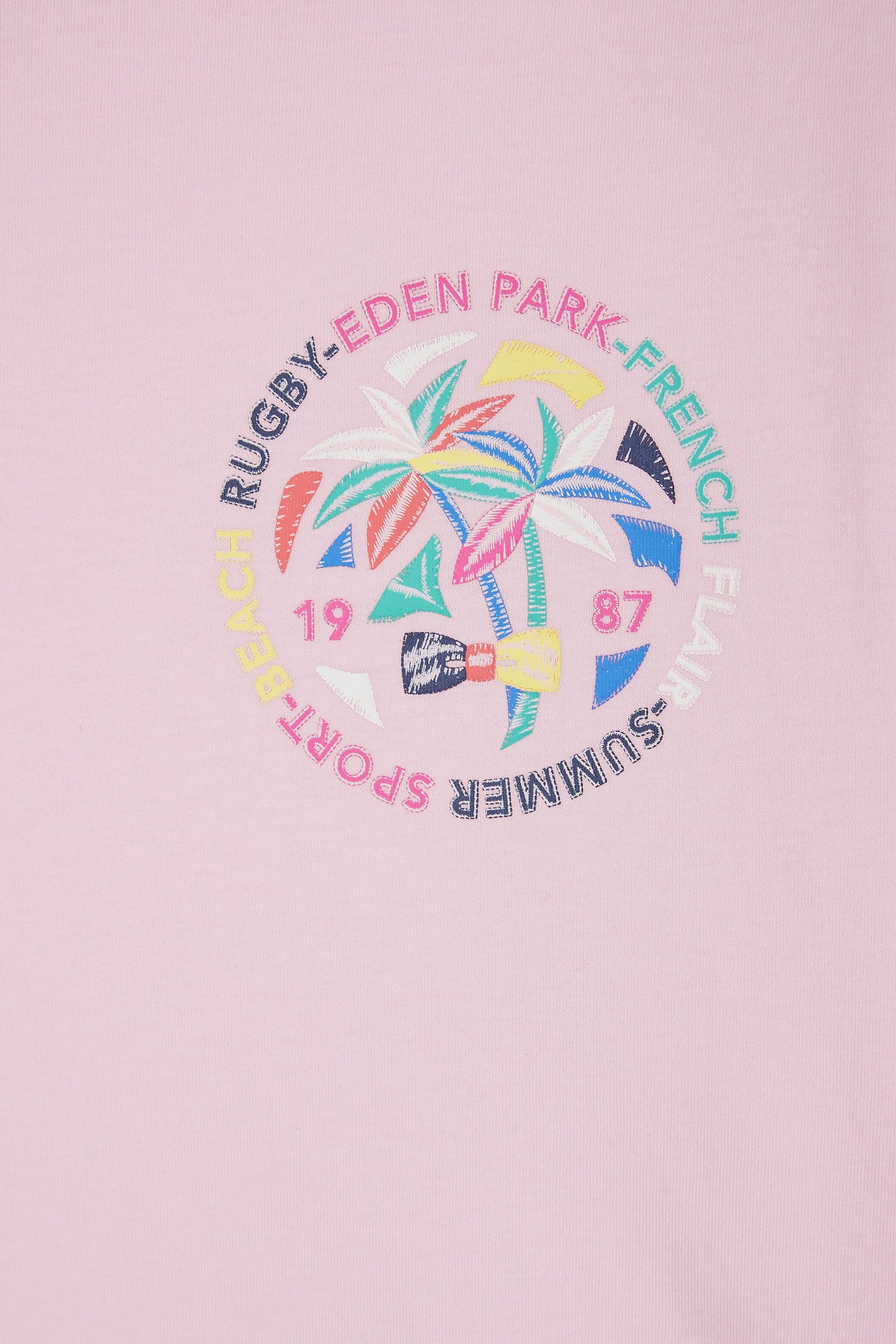 Pink cotton T-shirt with multicoloured screen print relaxed fit