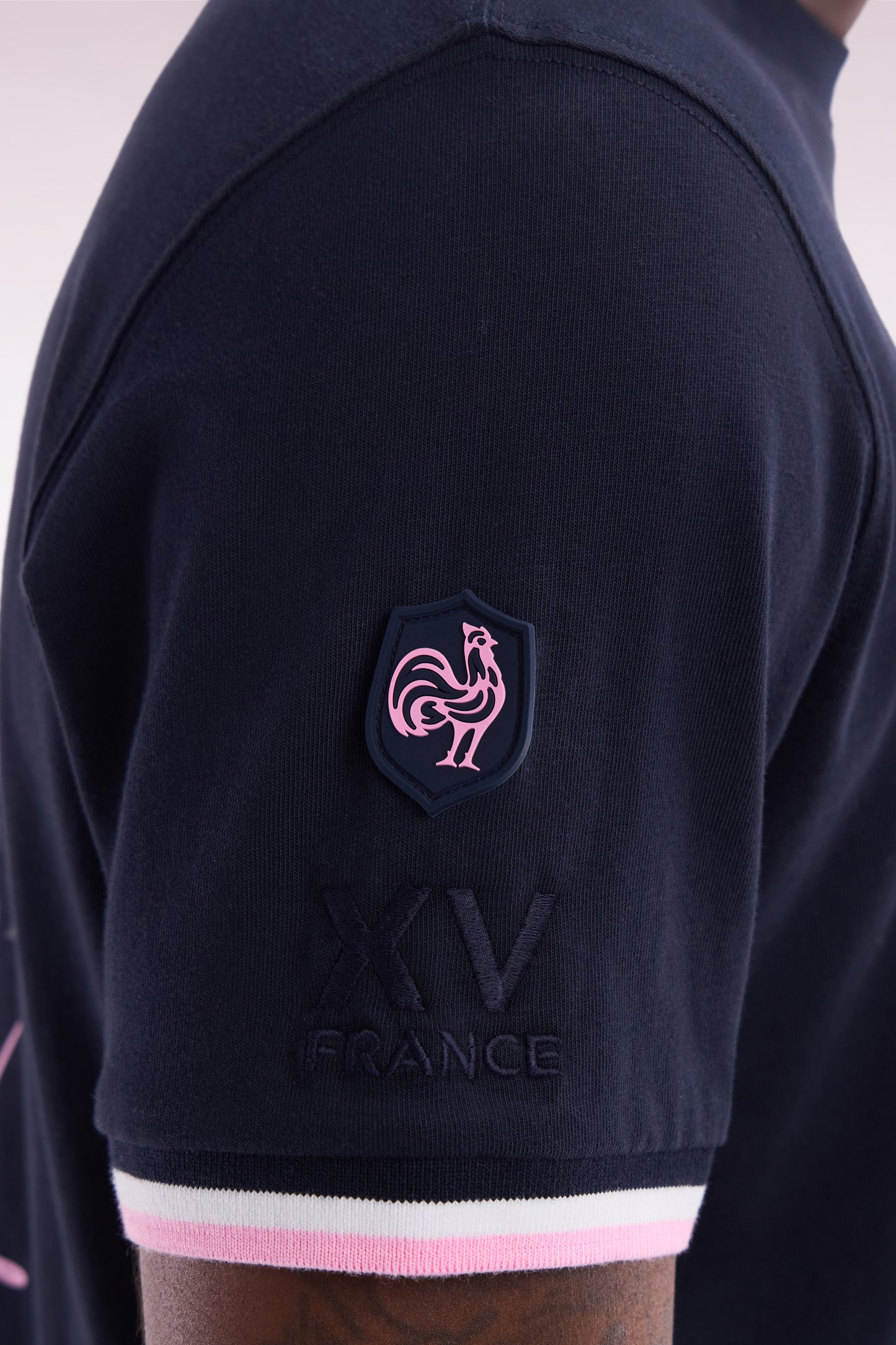 XV T-shirt from France in Marine Cotton Embroidery Coq Straight cut