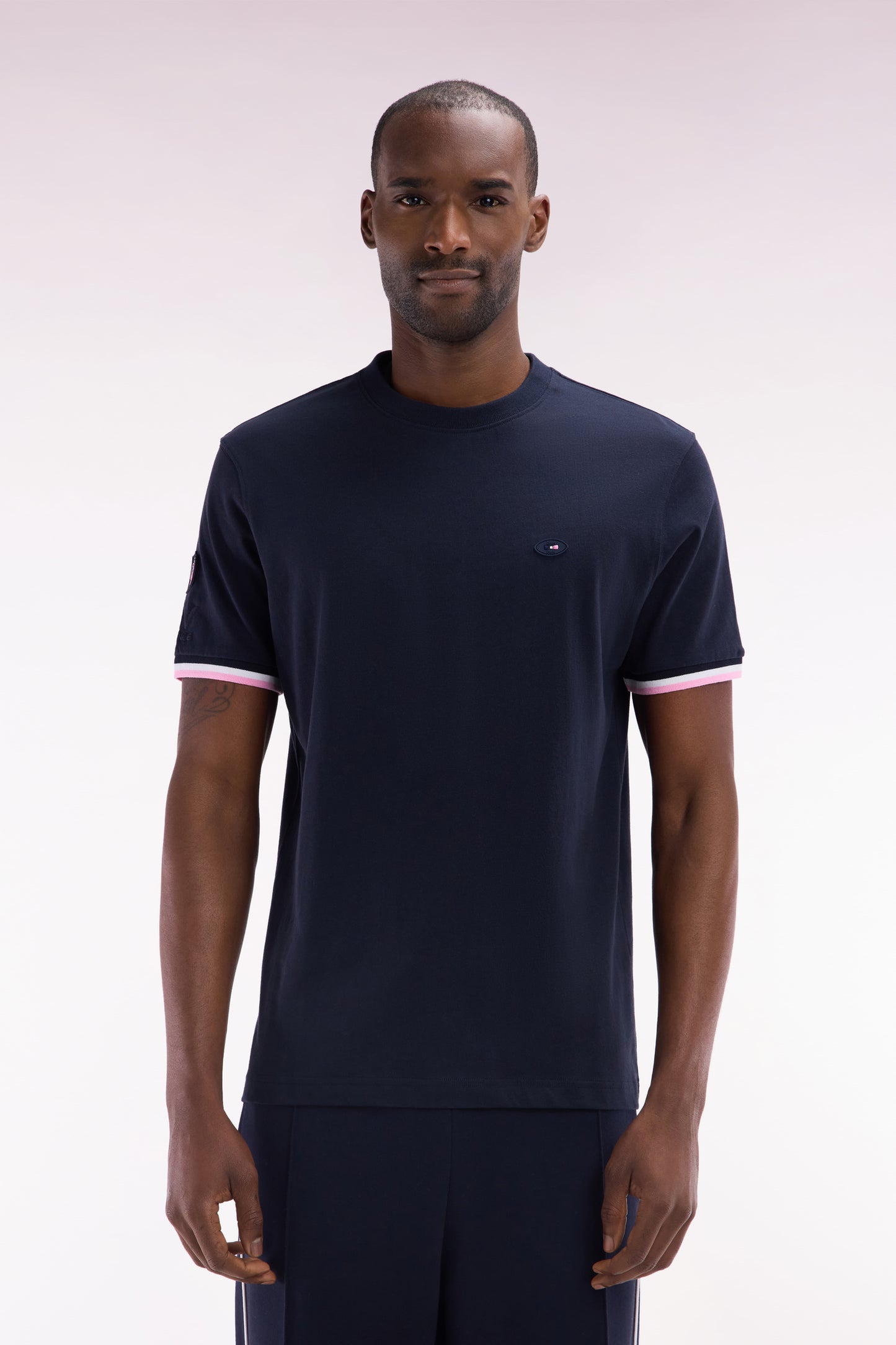XV T-shirt from France in Marine Cotton Embroidery Coq Straight cut