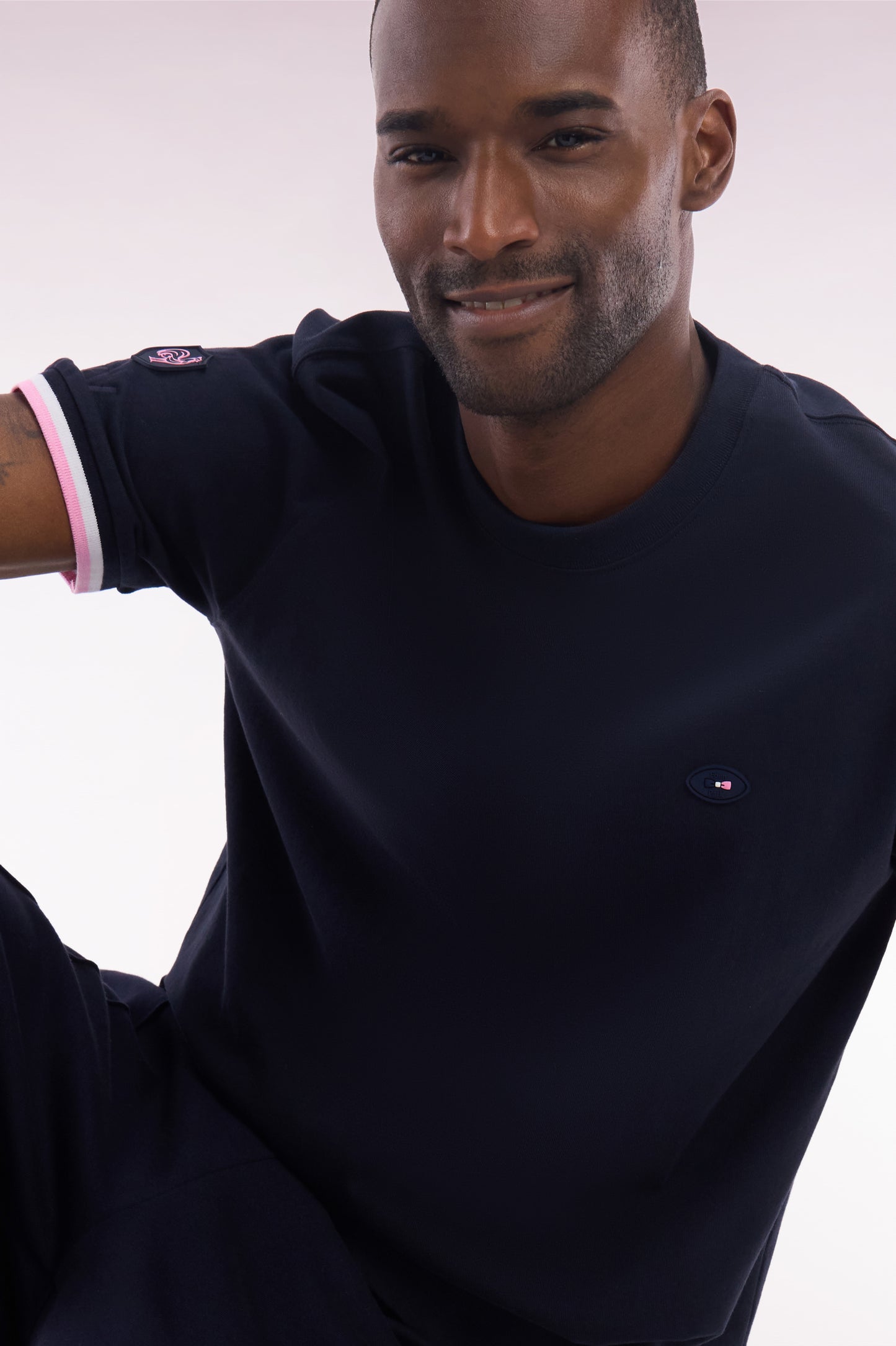XV T-shirt from France in Marine Cotton Embroidery Coq Straight cut