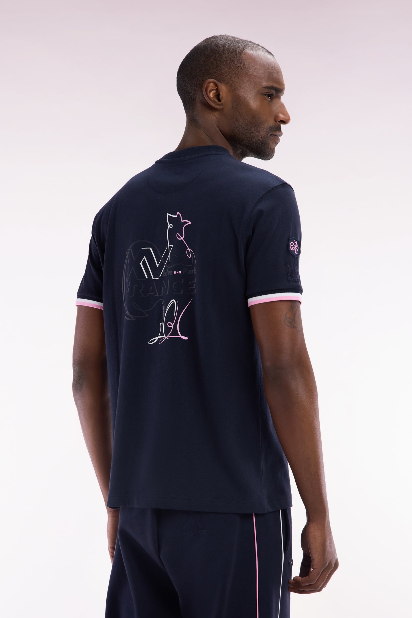 XV T-shirt from France in Marine Cotton Embroidery Coq Straight cut