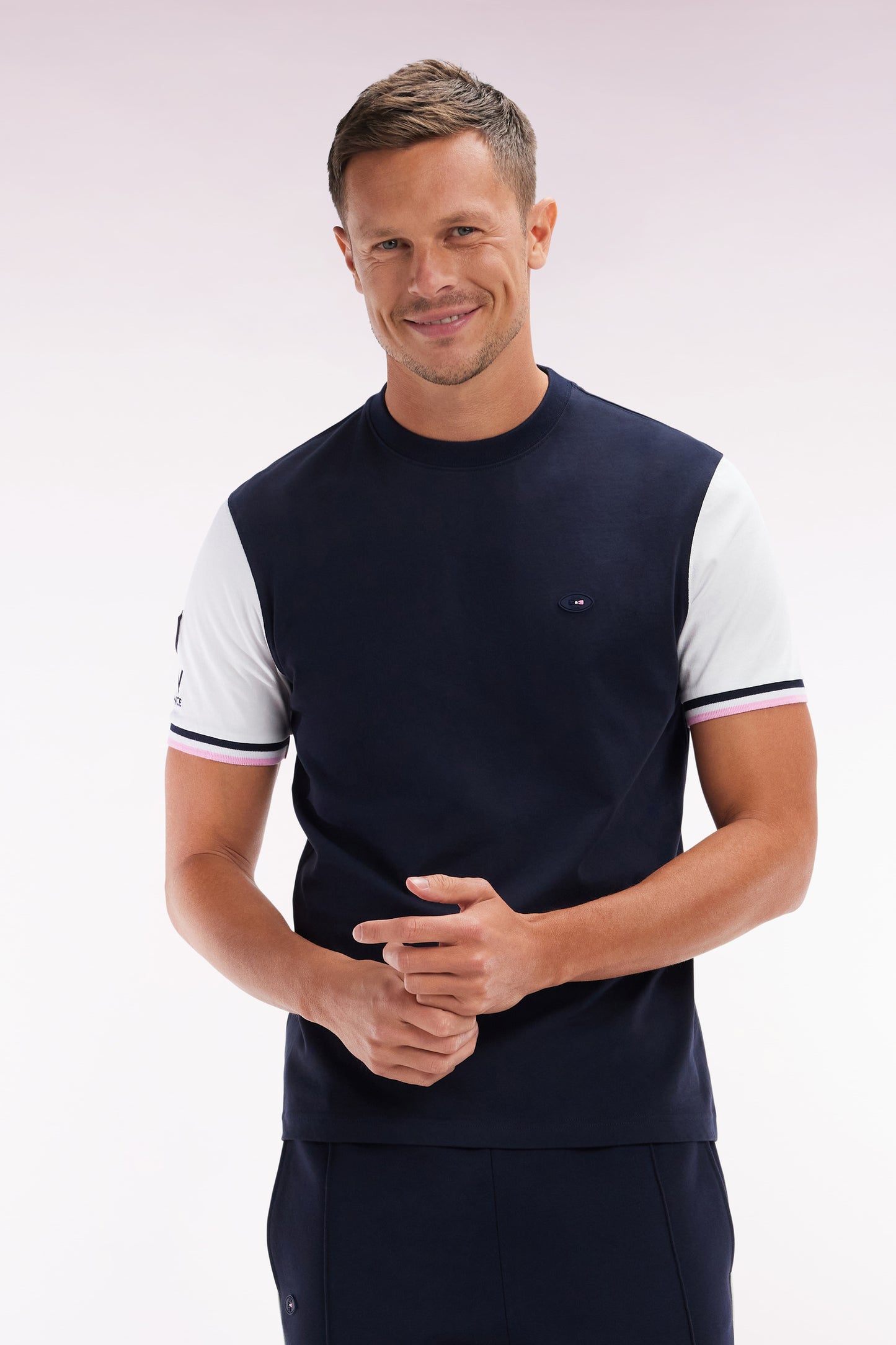 Bicolor French XV T-shirt in Marine Cotton Coq Coq Straight Cut