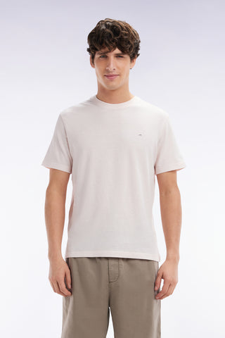 Straight-fit pink T-shirt in cotton and linen blend