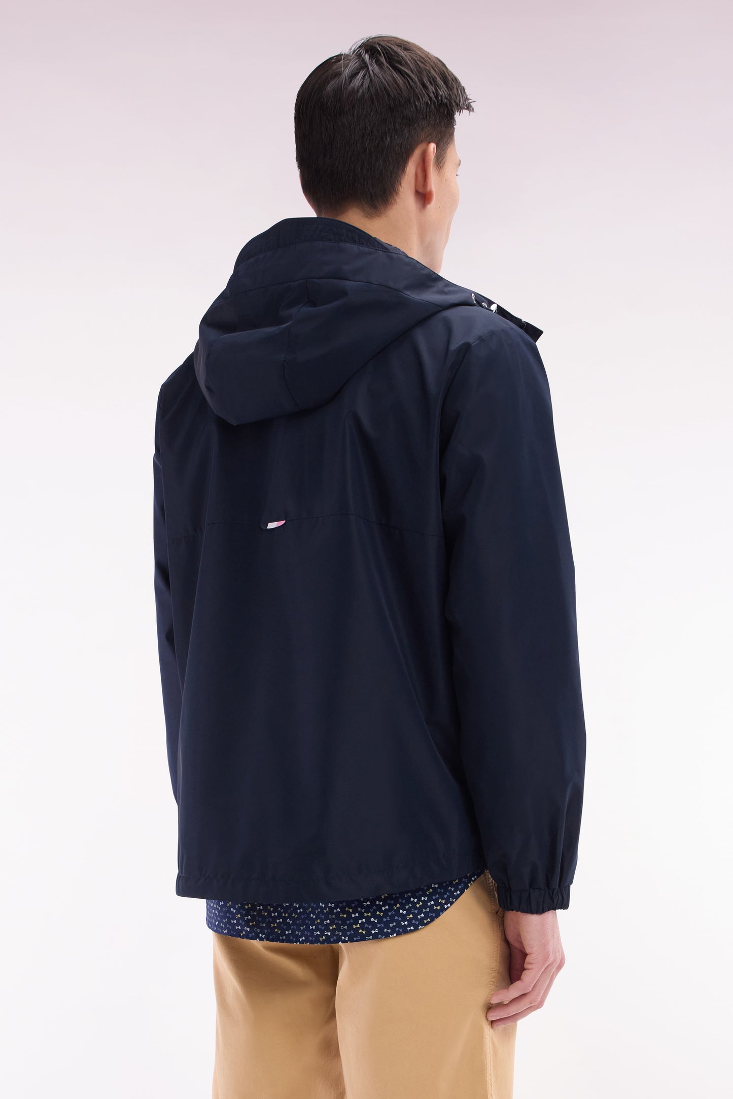 Soft Touch polyamide windproof jacket with navy hood