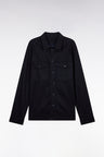 Overshirt with patch pockets in navy stretch linen and cotton
