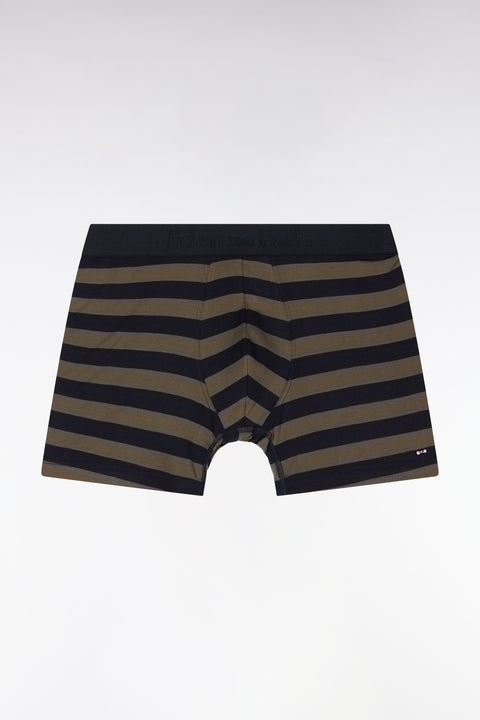Boxer shorts in stretch cotton jersey with navy and khaki stripes - Image 1
