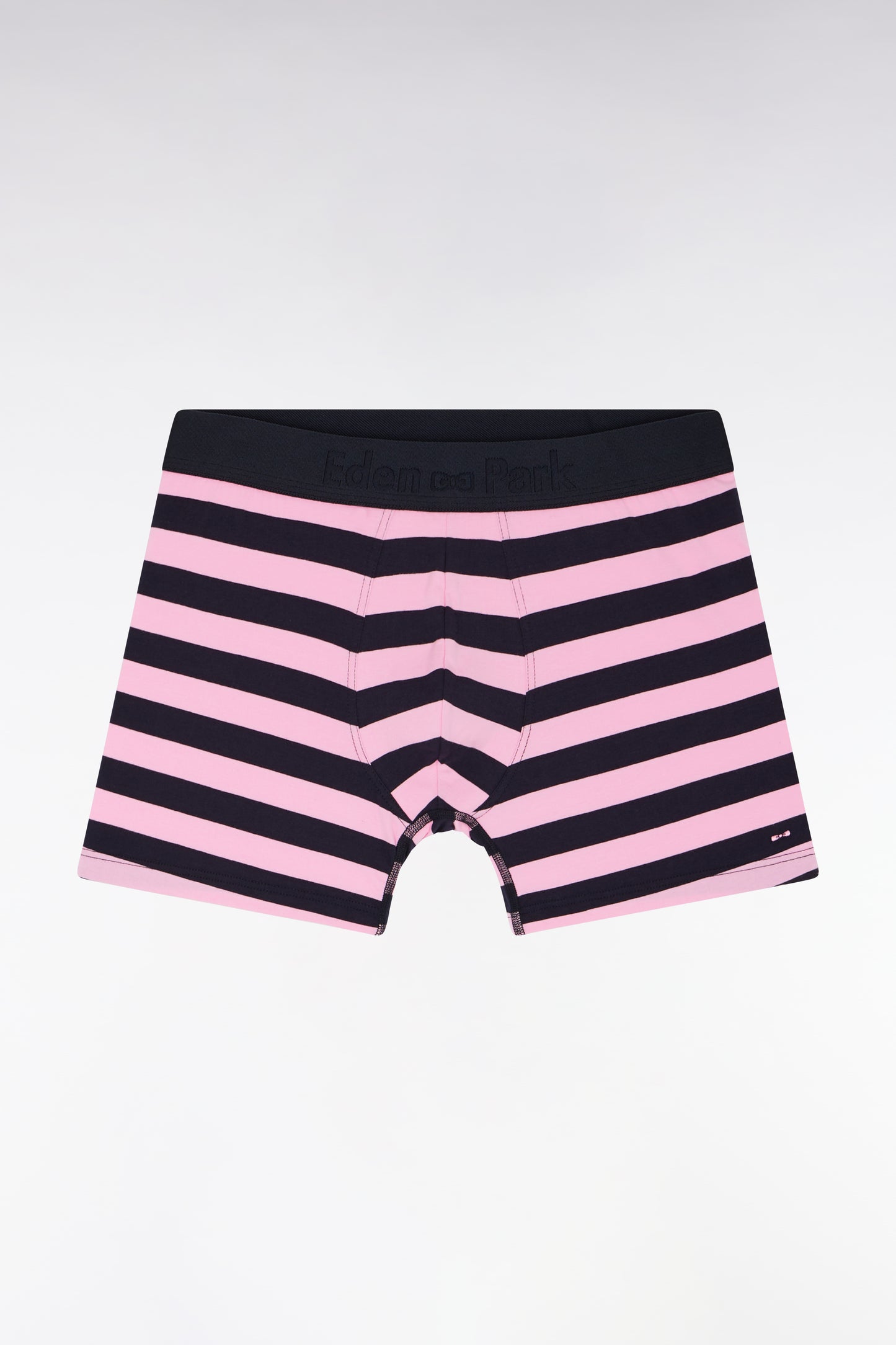 Boxer shorts in stretch cotton jersey with navy and pink stripes