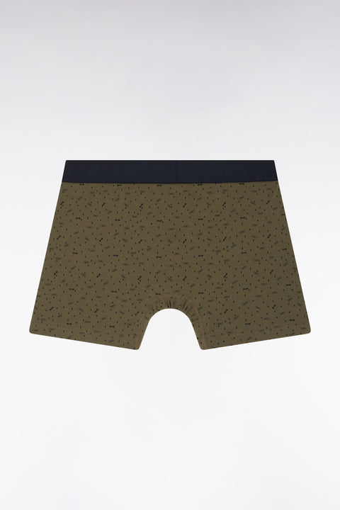 Boxer shorts in stretch cotton jersey with khaki micropatterns - Image 2