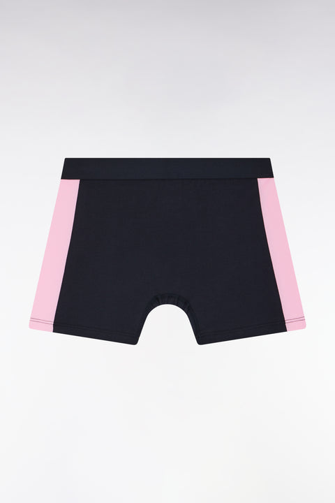 Boxer shorts in navy stretch cotton jersey with pink details - Image 2