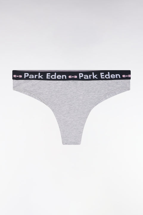 Grey stretch cotton thong panties - Image 1