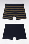 Set of two plain boxer shorts in navy and khaki stretch cotton jersey