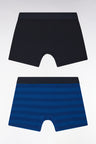 Set of two boxer shorts in navy stretch cotton jersey with blue rings