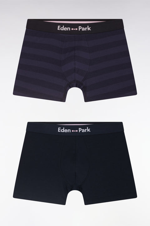 Set of two boxer shorts in navy stretch cotton jersey with navy ring - Image 2