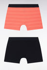 Set of two boxer shorts in navy stretch cotton jersey with coral ring
