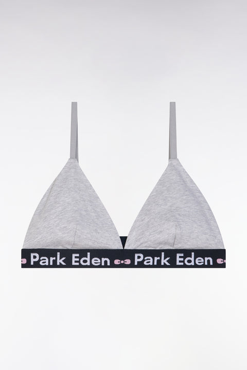 Grey stretch cotton bra with logo - Image 1
