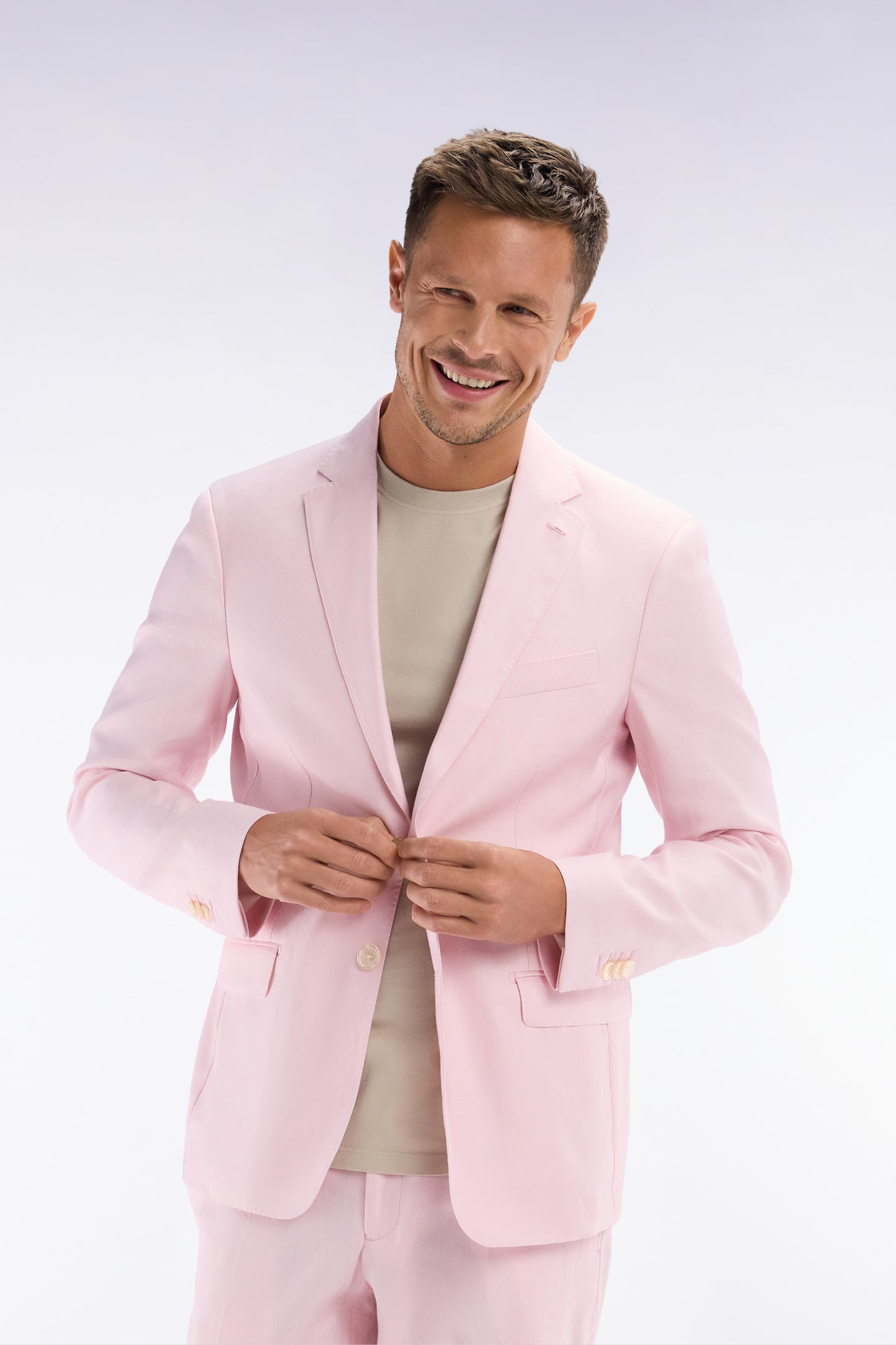 Pink linen and stretch cotton suit jacket