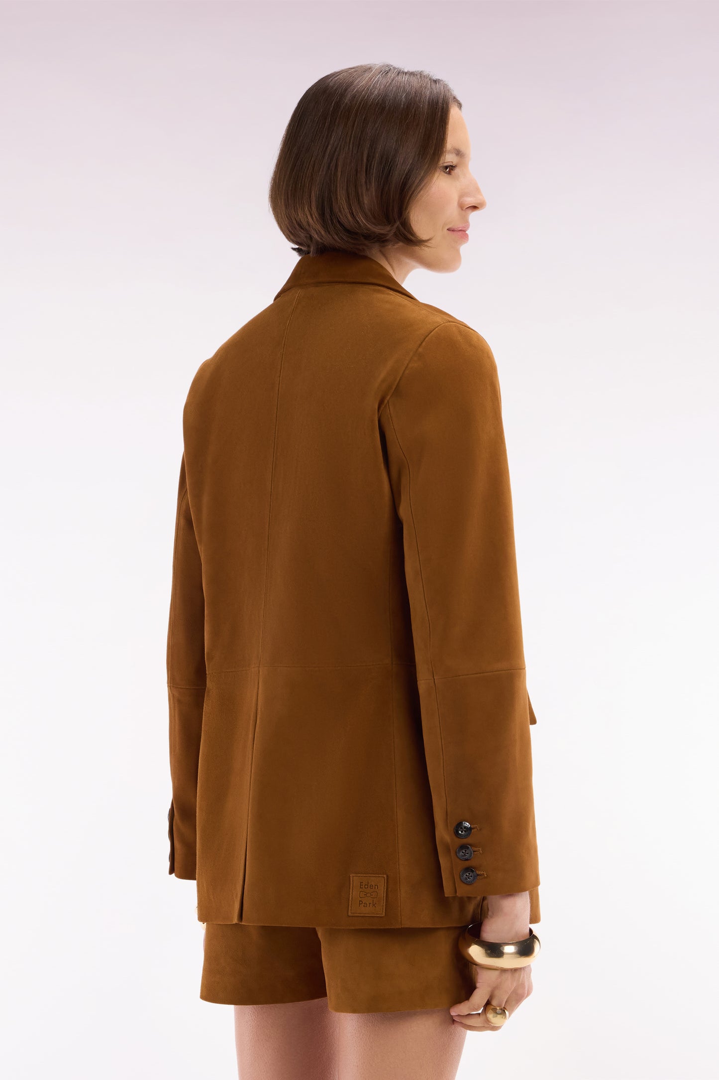Straight-cut brown suede leather shorts