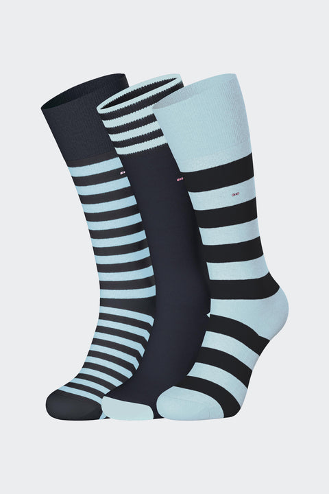 Lot de trois paires de chaussettes en coton rayé bleu ciel - Image 1
