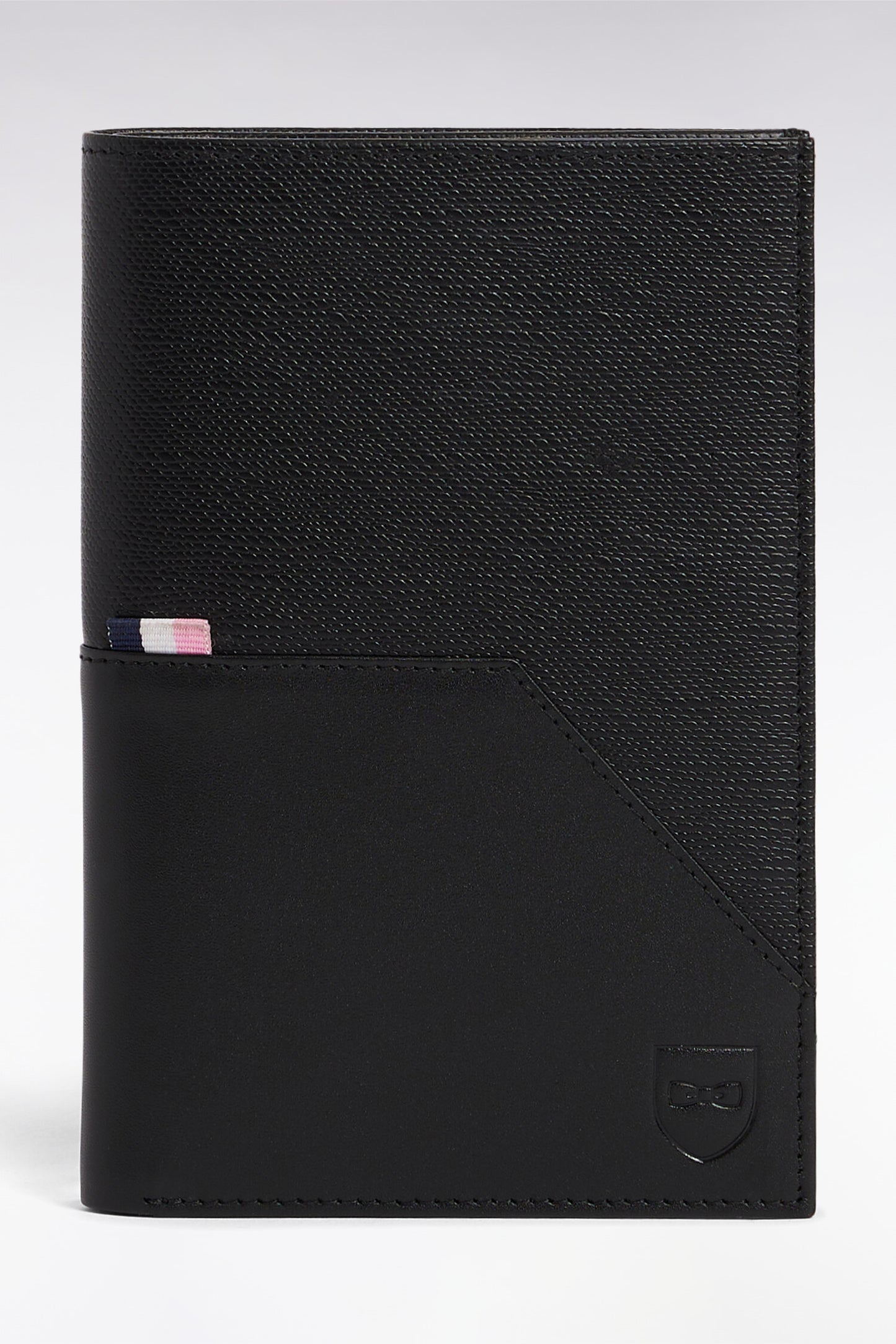 Portefeuille taille passeport bimatière en cuir noir