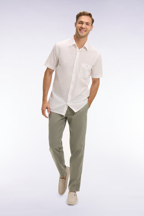 Pantalon chino taille élastique en coton et lyocell kaki - Image 1