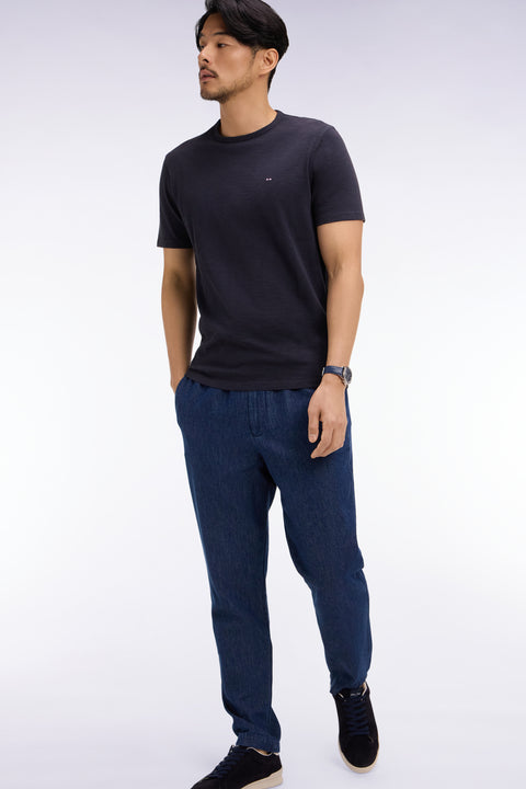 Pantalon taille élastiquée en chambray bleu coupe Modern - Image 1