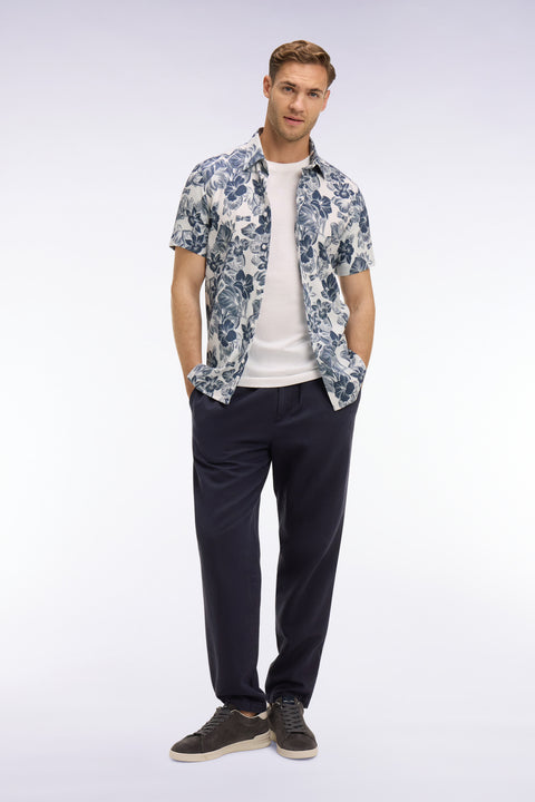 Pantalon en coton lin et lyocell marine coupe Modern - Image 3