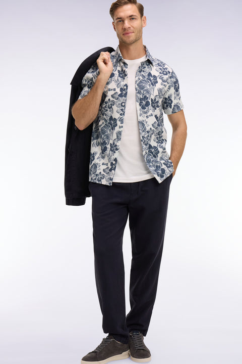 Pantalon en coton lin et lyocell marine coupe Modern - Image 1