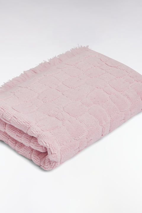 Pink cotton hand towel with micro bowknot patterns - Image 3