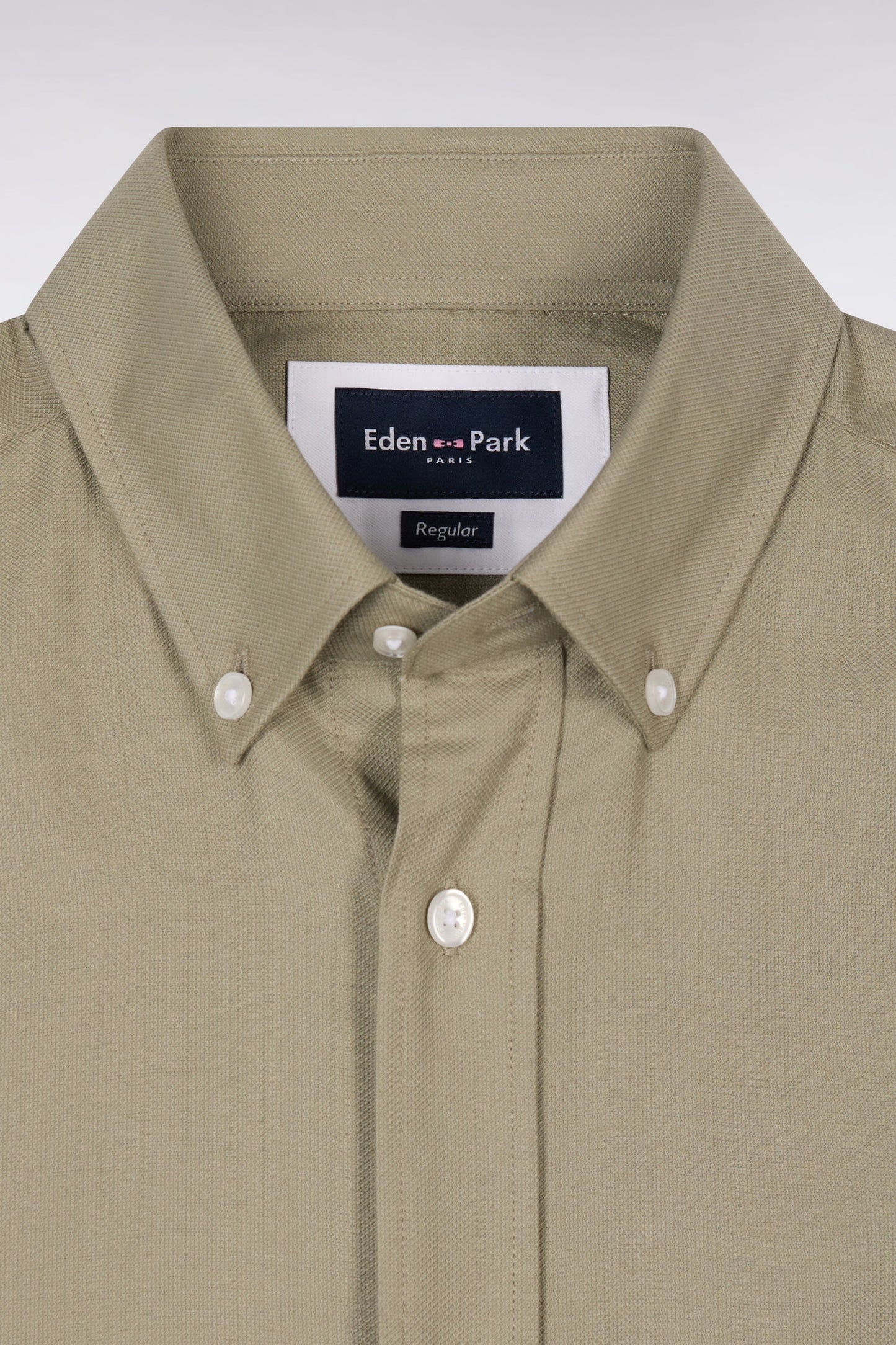 Short-sleeved khaki cotton piqué shirt