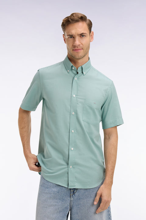 Chemise à manches courtes en piqué coton vert d'eau - Image 3