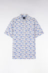 Chemise à manches courtes en popeline et chambray à motif floral bleu