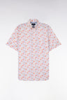 Chemise à manches courtes en popeline et chambray à motif floral orange