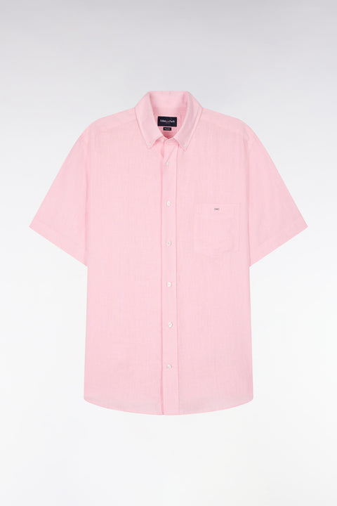 Chemise à manches courtes en lin rose clair - Image 2