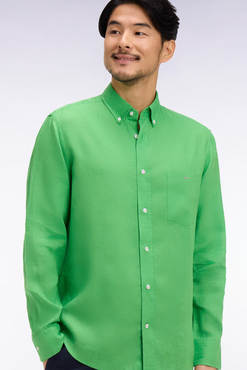 Chemise droite en lin vert - Image 1