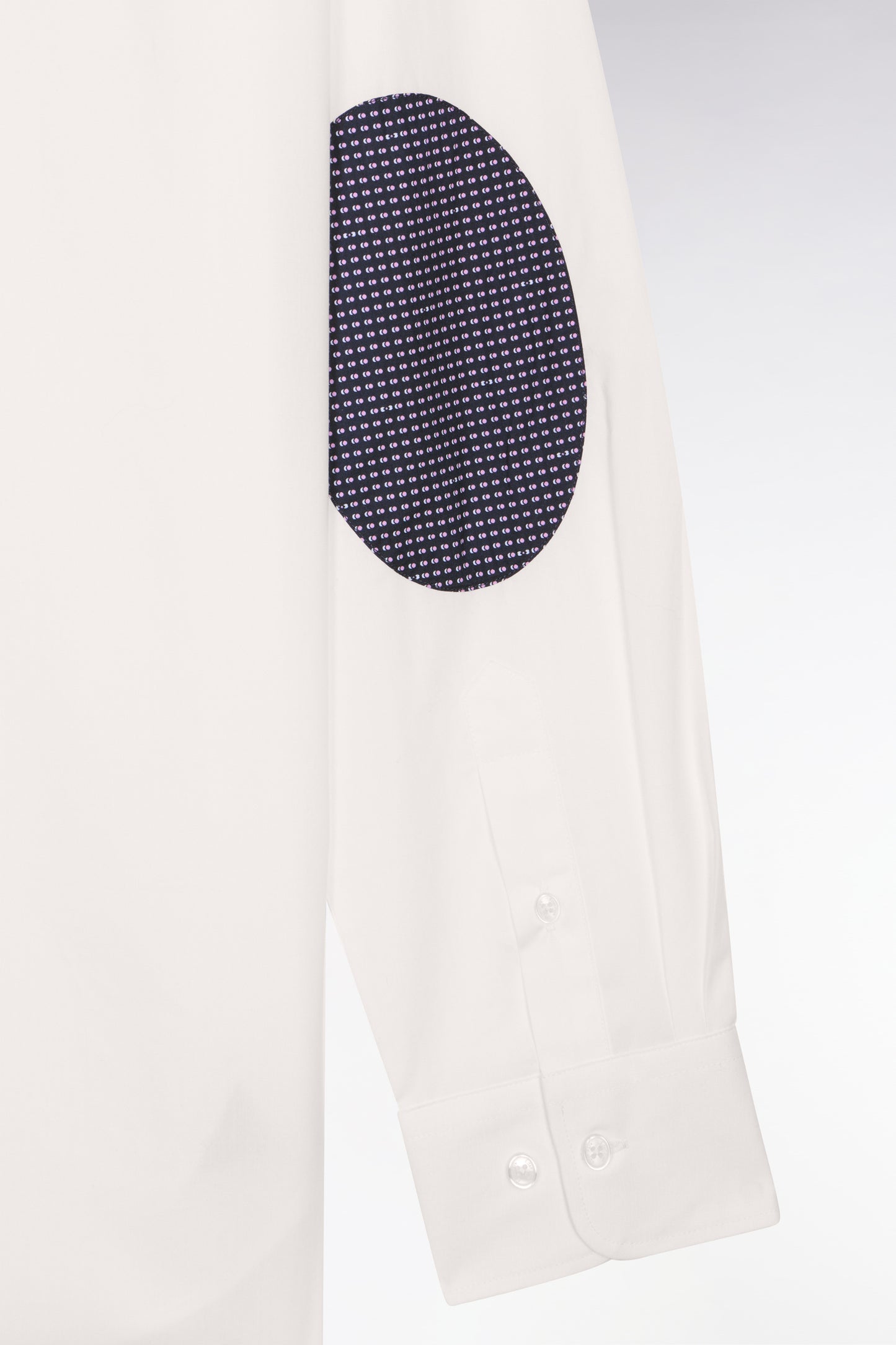 White cotton shirt with printed elbow patches
