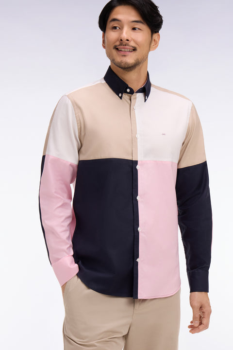 Chemise en coton rose colorblock - Image 1