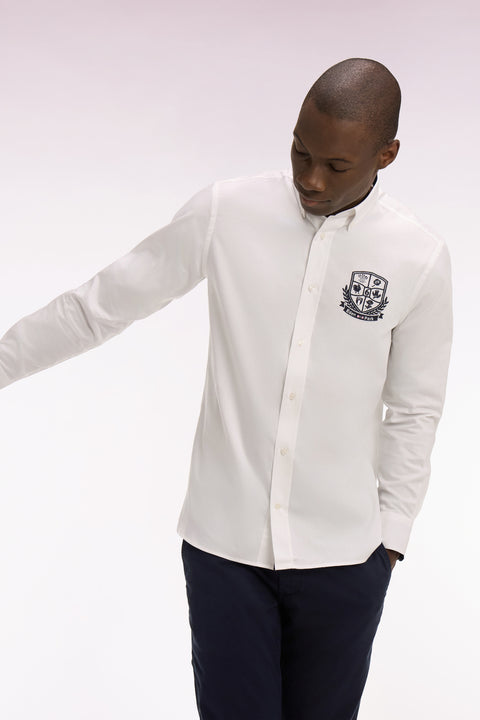 Chemise en coton pinpoint blanc broderie blason 6 Nations - Image 1