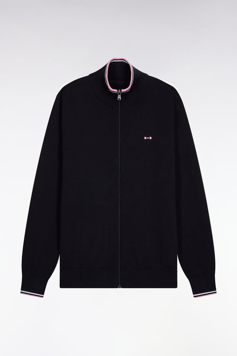 Cardigan zippé en coton marine à bords-côtes rayés - Image 2