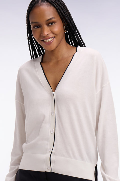 Cardigan boutonné col V blanc - Image 1