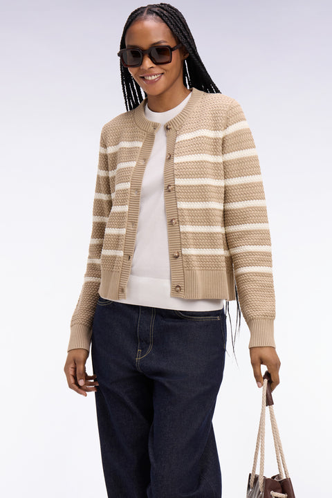 Cardigan marinière en maille tressée beige - Image 1