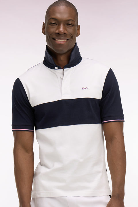 Maillot à manches courtes en coton blanc et marine coupe regular - Image 1