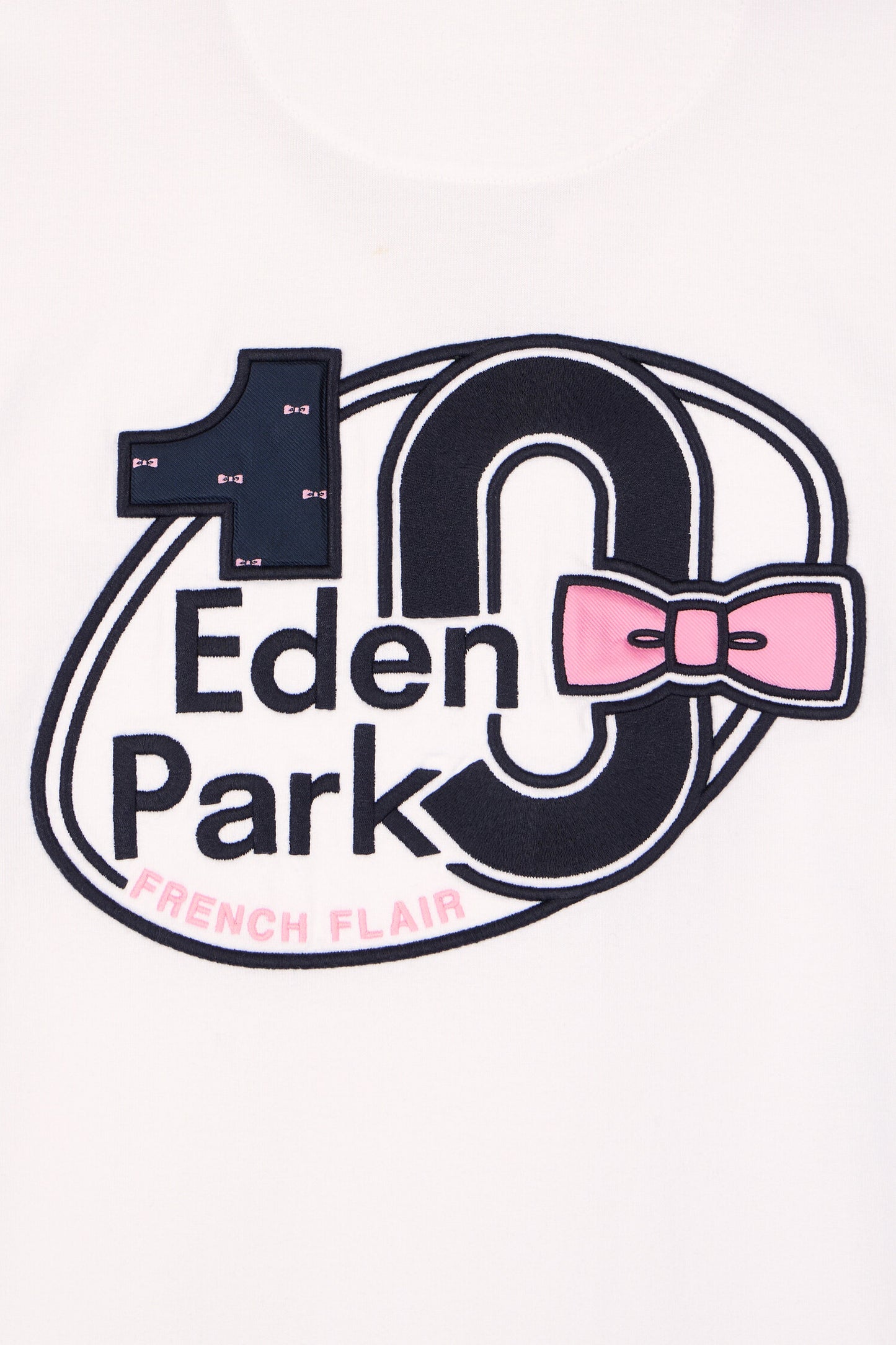 Maillot à manches courtes en coton blanc et marine coupe regular broderie dos