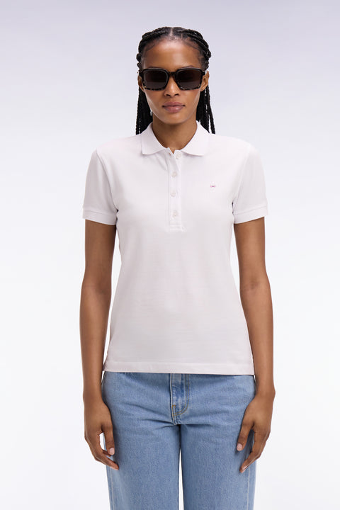 Polo à manches courtes en coton stretch blanc - Image 3