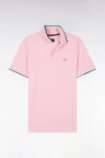 Polo à manches courtes en coton rose détails rayés coupe regular