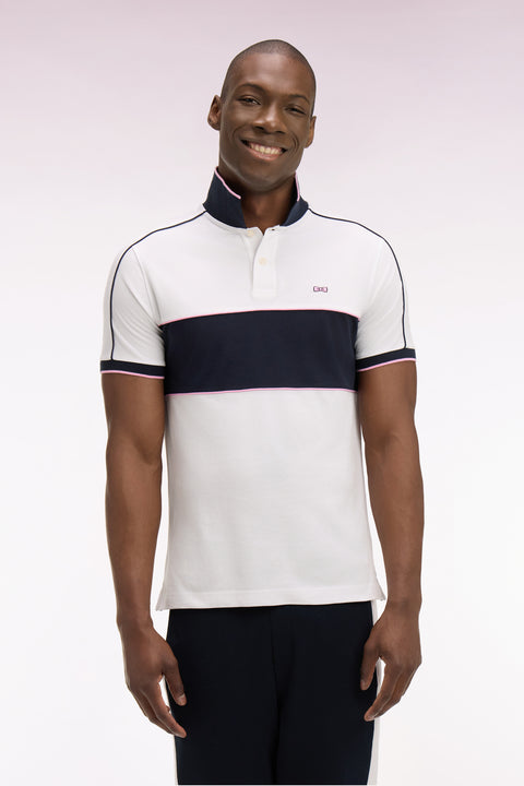 Polo à manches courtes en coton blanc découpes marine coupe regular - Image 3