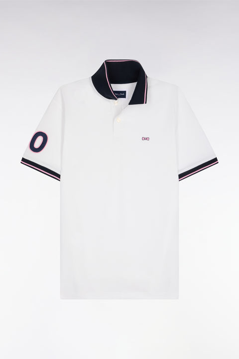 Polo à manches courtes en coton blanc brodé coupe regular - Image 2